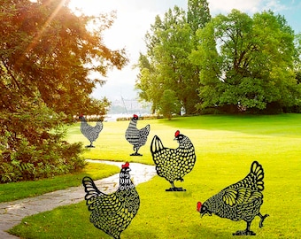 Garden Decoration Chicken Stakes Decor Farm Animals,Metal Sculpture Outdoor Decoration Yard Patio Lawns