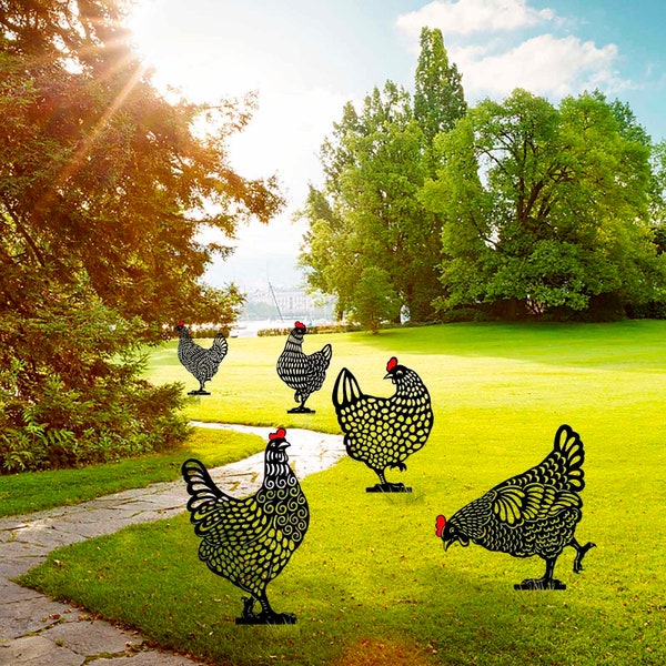 Garden Decoration Chicken Stakes Decor Farm Animals,Metal Sculpture Outdoor Decoration Yard Patio Lawns