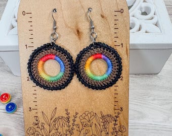 Progressive Flag Earrings, Circle Earrings, Crochet Earrings