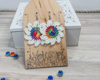 Crochet Pride Flower Petal Earrings, Crochet Earrings, Crochet Jewelry, Dangle Earrings
