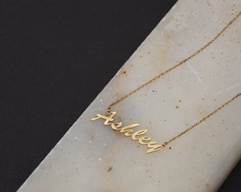 Custom Any Name/Text Necklace, Personalized Necklace, 14K Solid Gold Tiny Name Necklace, Dainty Minimal Name Necklace