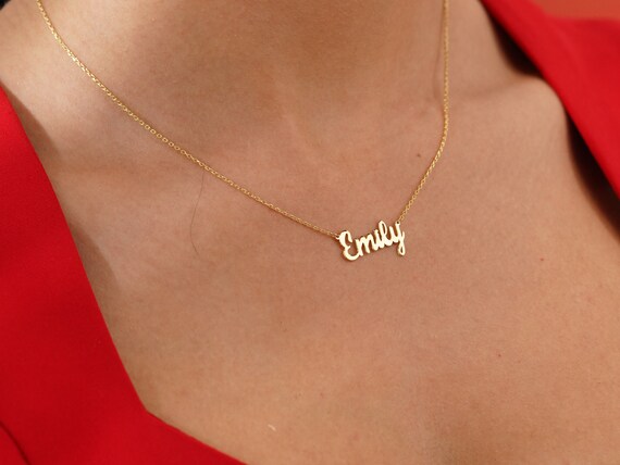 Solid Gold Mini Name Necklace Dainty 