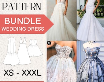 Frauen Schnittmuster-Bundle | Schnittmuster Brautkleid | PDF Schnittmuster | Schnittmuster Abiball Kleid | Minikleid Schnittmuster