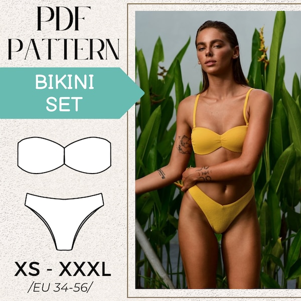 PATTERN Costume da bagno, Bikini a fascia xs/s/m/l/xl/xxl, Due pezzi, A4 pdf, Cartamodello, Cartamodelli di cucito PDF per donne, Stampabile