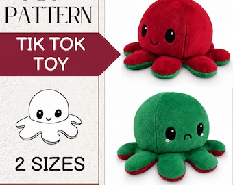 Wendbares Oktopus-Schnittmuster (PDF), 2 Größen, Anfängerfreundliches Plüschtier