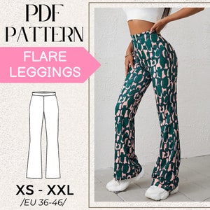 PATTERNS Sewing, Women Flare Leggings Pattern, Sport Flare Leggings sewing pattern, XS to 2XL Size, Pdf Digital, Instant Download, A4 Print