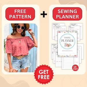 Pu&ograve; includere: Un planner di cucito digitale stampabile con 15 pagine. Il planner include sezioni per i dettagli del progetto di cucito, il tessuto, il modello, le misure e una sezione per gli appunti. Il planner &egrave; decorato con un design floreale rosa e verde. L'immagine include anche un modello di cucito gratuito per una blusa rosa con spalle scoperte.