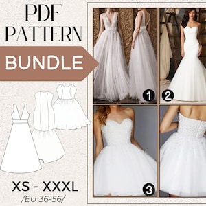 Sewing PATTERN Women Wedding/Prom Dress Bundle, Bundle Dress, XS to 2XL, PDF,  Digital, Instant Download, A4 Printable + Gift pattern