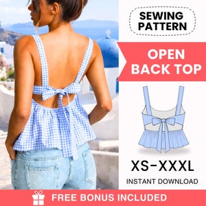 Tie Back Top Sewing Pattern, Women Sewing Pattern, Women PDF Sewing Pattern, Sewing Patterns for Women, Summer Top, Blouse Tie Top Pattern
