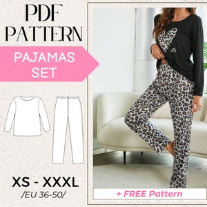 SEWING Pattern PDF Women Pajamas Set, Long Pajamas Set Pattern, Women nightwear pattern PDF,  Women Pajamas Pattern, Easy Sewing Pattern