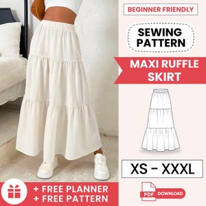 Maxi Skirt Pattern | Skirt Sewing Pattern | Women PDF Sewing Pattern | Sewing Patterns | Tiered Skirt, Long Skirt Pattern, Ruffle Skirt