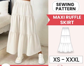 Maxi Skirt Pattern | Skirt Sewing Pattern | Women PDF Sewing Pattern | Sewing Patterns | Tiered Skirt, Long Skirt Pattern, Ruffle Skirt