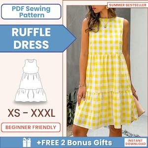 Gestuftes Kleid Schnittmuster, Frauen Muster, Damen Kleid Anfänger Schnittmuster, Mini Kleid Schnittmuster, Anfänger einfaches Schnittmuster