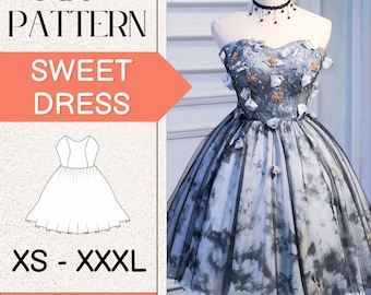 Sweetheart Dress Pattern | Sewing Pattern Dress | Women Patterns | Mini Dress Pattern | Prom Dress Pattern | Women Sewing Pattern