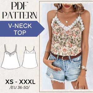 PATTERN Sewing Cami V-neck Top | Digital PDF Sewing Pattern | Cami Top Pdf | US Size 4-18 | Digital Instant Download | Beginner Pattern
