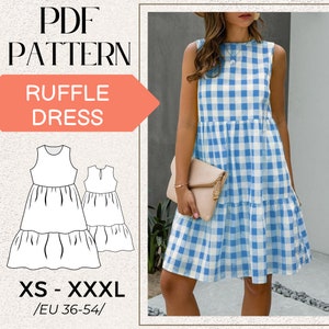 PATTERN Sewing Women Summer Short Ruffle Dress, Women Patterns, Pack Size XS to 2XL /36 to 54/ Digital, PDF Download, A4 Printable