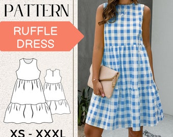 PATTERN Sewing Women Summer Short Ruffle Dress, Women Patterns, Pack Size XS to 2XL /36 to 54/ Digital, PDF Download, A4 Printable