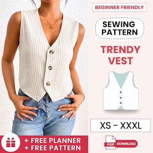 Weste Schnittmuster XS-XXXL Schnittmuster Damen Weste Schnittmuster Sommer Top Schnittmuster Damen Weste Schnittmuster Weste Schnittmuster