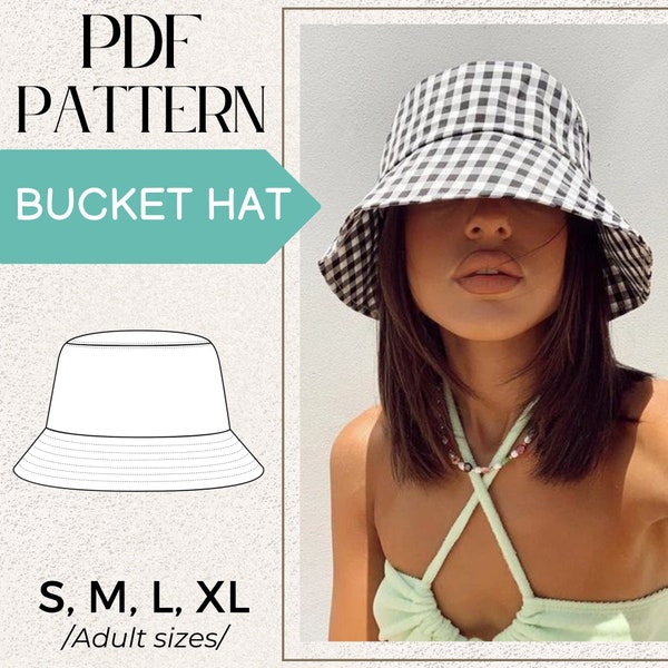 Patrón de COSTURA Gorro Bucket PDF, Patrón de costura Gorro Verano, 4 Tallas, Patrón Gorro Gorro Fácil, Tallas Pack S a XL, Descarga Instantánea