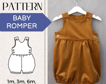 PATRÓN DE COSTURA Pelele de pierna corta Pdf / Patrón de costura de pelele de bebé PDF / Patrón de pelele de niños PD / Patrones de costura Pdf / Patrón de costura fácil