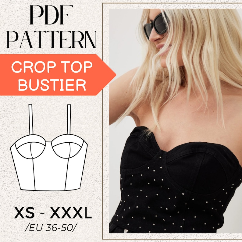 SEWING Bustier pattern, Women Pdf sewing pattern, Pack 7 Size XS 3XL, Digital, PDF Download, A4 Printable image 1
