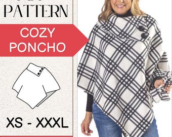 Cozy Winter Poncho Sewing Pattern | Jacket Sewing Pattern | Women Patterns, Sewing Patterns, Coat Pattern, Beginner Sewing Patterns