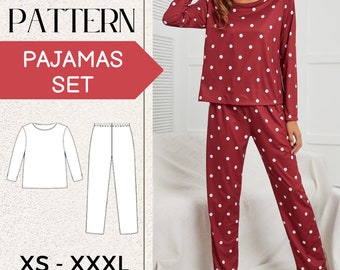 SEWING Pattern PDF Women Pajamas Set, Long Pajamas Set Pattern, Christmas Set Pattern PDF,  Women Pajamas Pattern, Easy Sewing Pattern