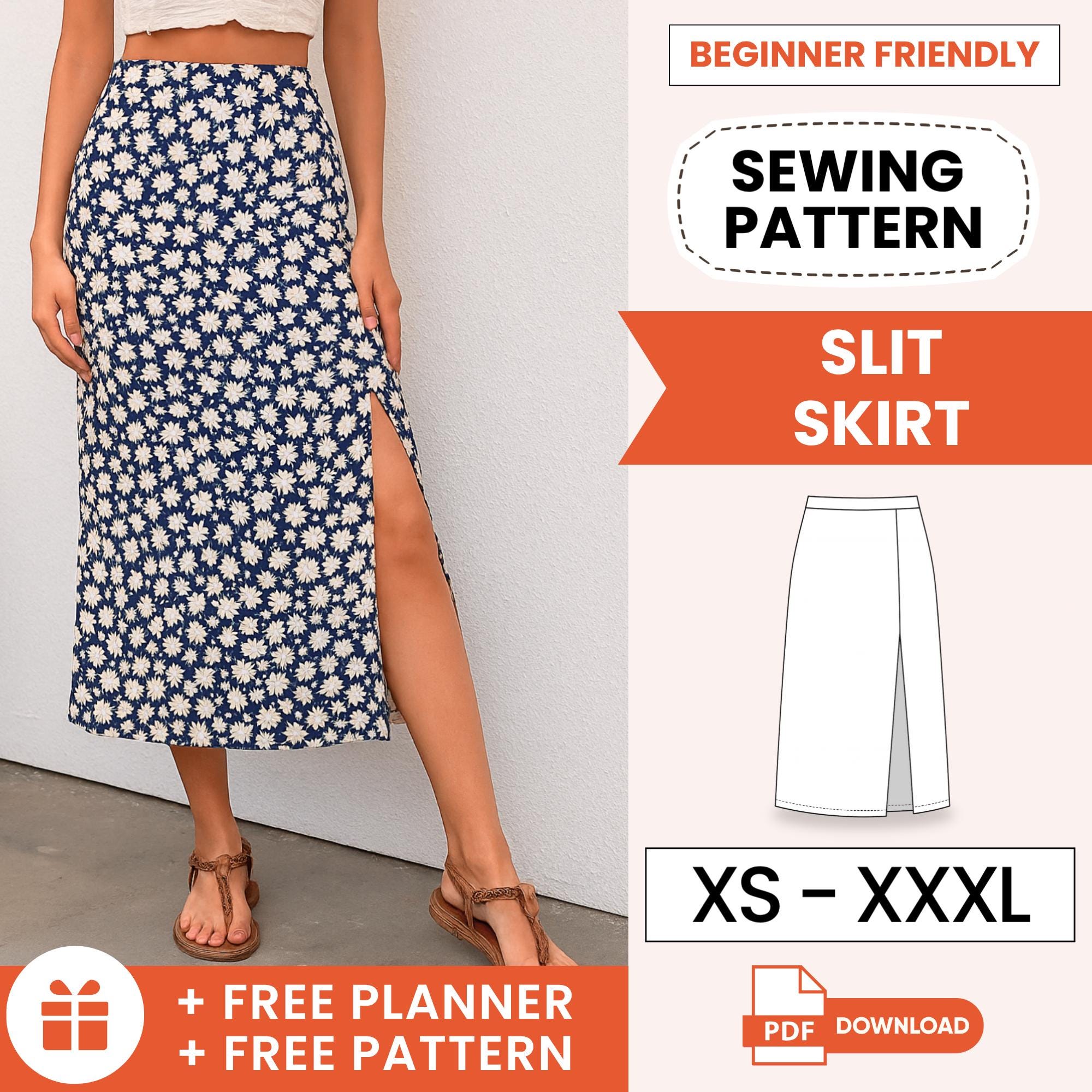 Slit Skirt Sewing Pattern | Women Pattern | Easy Skirt Pattern, Skirt pattern, Sewing Patterns Women for Beginners with zipper Sewing Skirt