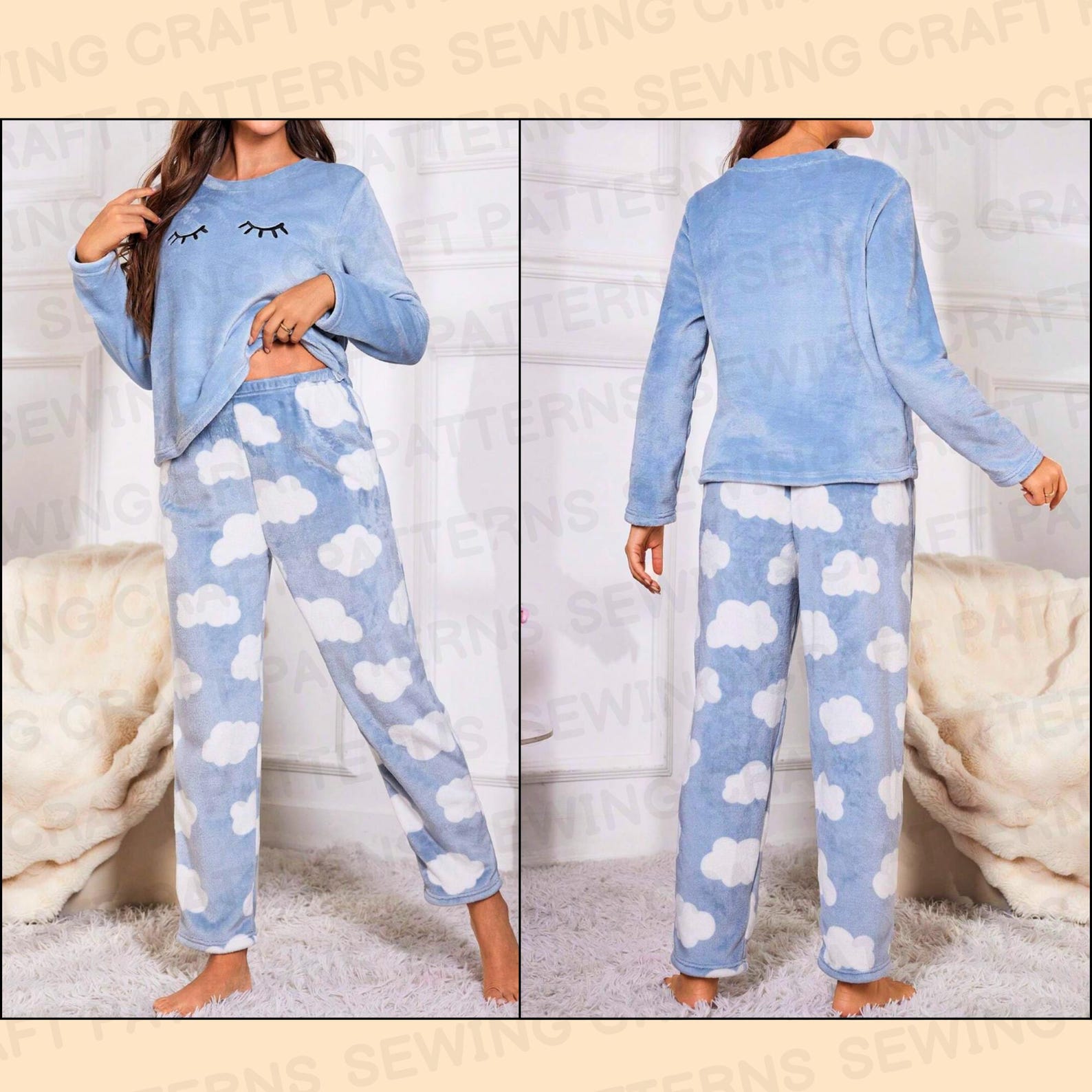 Pajama Sewing Pattern | Long Sleeve Top & Pants | PDF Sewing Pattern ...