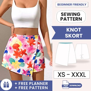 Knot Skort Sewing Pattern | Women Skirt | Sewing Patterns | Mini Skirt | Wrap Skort Patterns | Mini Skirt Pattern | Sewing Patterns Women