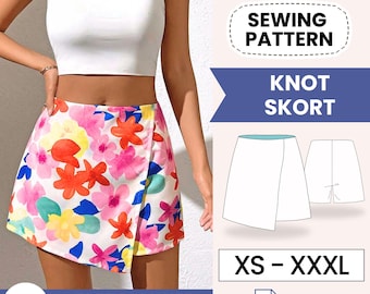 Knot Skort Sewing Pattern | Women Skirt | Sewing Patterns | Mini Skirt | Wrap Skort Patterns | Mini Skirt Pattern | Sewing Patterns Women