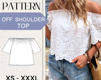 Sewing Pattern Women Off Shoulder Top, Digital PDF Pattern, US Size 2 -18, Instant Download, Women Pdf Sewing Patterns, Easy Pattern