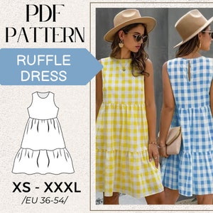 PATTERN Sewing Women Summer Short Ruffle Dress, Women Patterns, Pack Size XS to 2XL /36 to 54/ Digital, PDF Download, A4 Printable