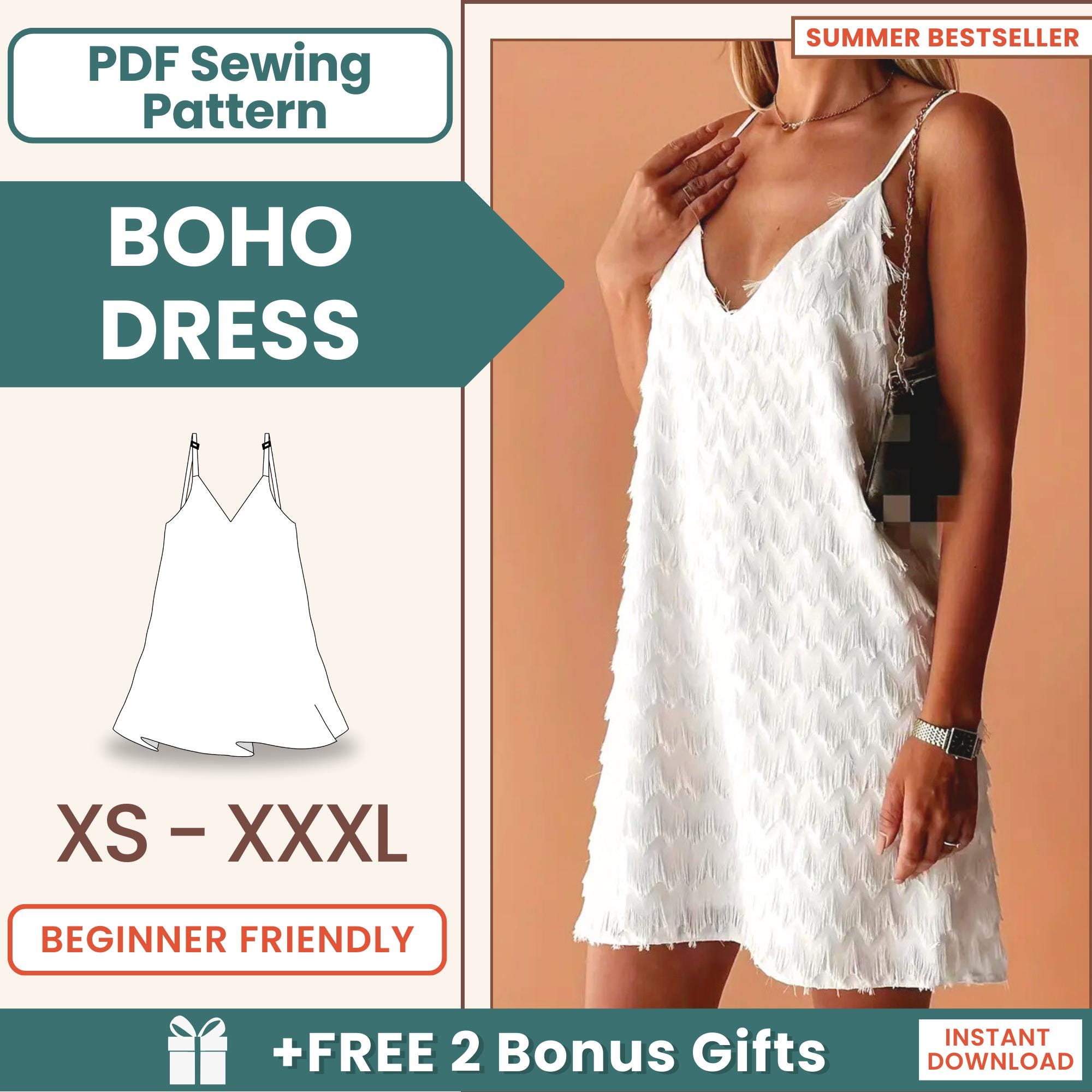 Dress Sewing Pattern | Sewing Patterns for Women | Boho Dress | Women Patterns | Women Dress Pattern | Summer Dress Pattern, Dress Pattern