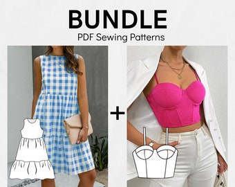 PATTERN Bustier Sewing, Women Summer Dress PDF Sewing Pattern, Bundle Patterns, Women PDF sewing pattern, Digital Patterns, Instant Download