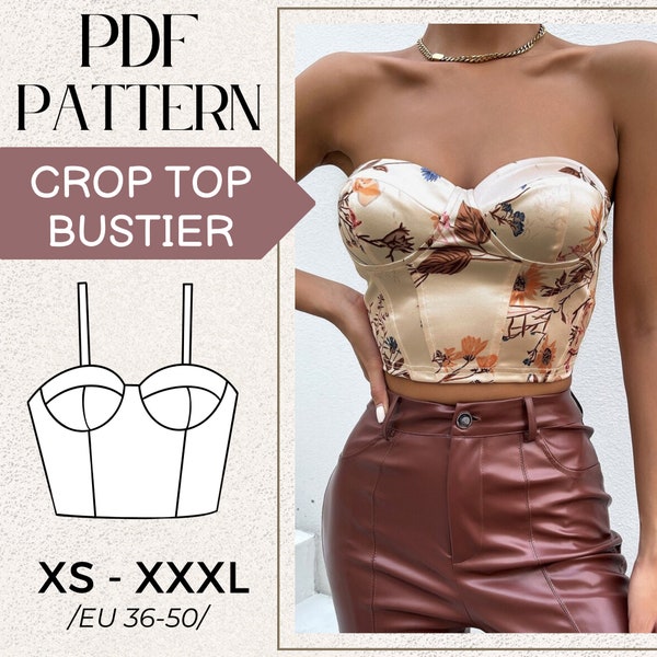 PDF Schnittmuster Trendy Bustier Crop Top | Schnittmuster für ein Korsett-Top | Sofortdownload | Frauen PDF Schnittmuster | Größe 4-18