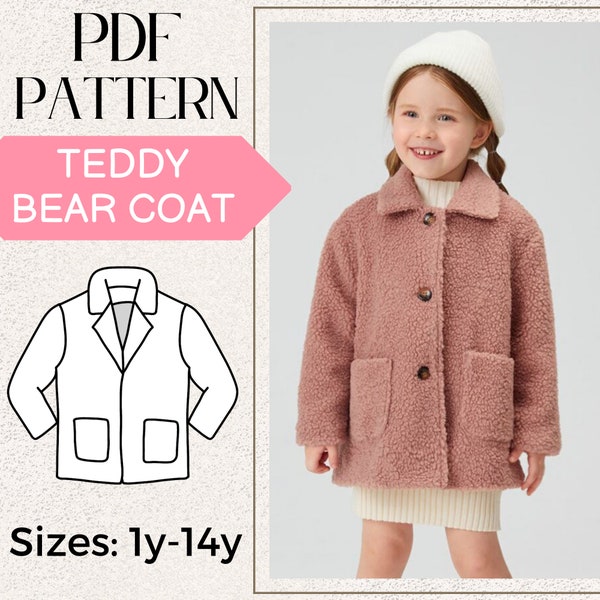 SEWING PATTERN Girl's Teddy Bear Winter Coat, Children Coat, Girl Jacket, Sewing Pattern, PDF A4, One Size,  Instant Download, Printable