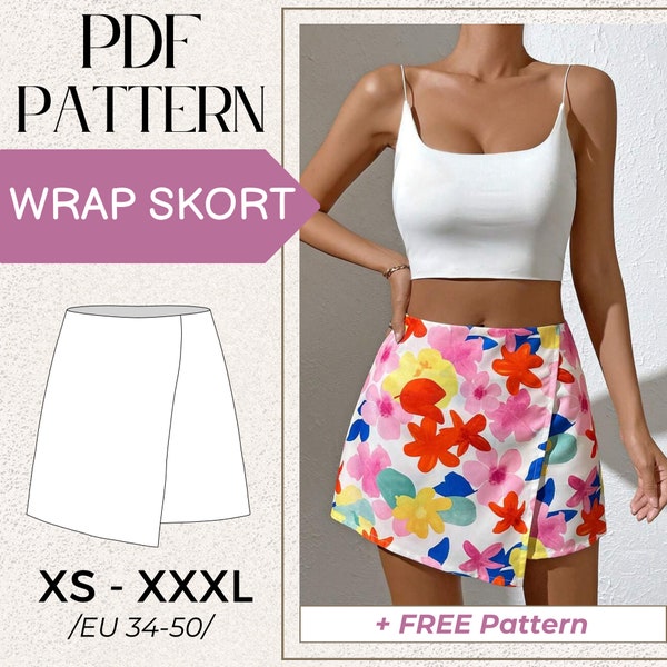 Schnittmuster Mini Skort Wickelrock | Wrap Skort Schnittmuster | Digitales PDF | Sofortdownload | Frauen PDF Schnittmuster | Größe 2-18