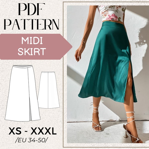 Easy Skirt Sewing Pattern | Silk midi skirt pattern | Skirt for women PDF Pattern | US 2-18 | Satin skirt sewing pattern | Beginner pattern