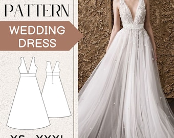 Sewing PATTERN Women Wedding Prom Dress, Digital PDF Sewing Pattern, Easy Sewing Pattern, Pack Size XS - 2XL, Instant Download