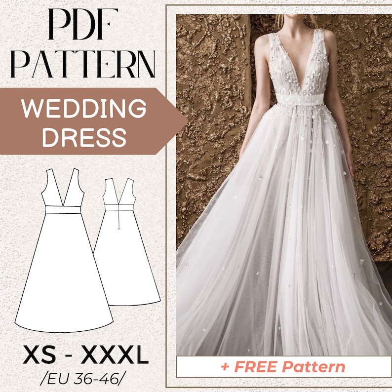 Sewing PATTERN Women Wedding Prom Dress, Digital PDF Sewing Pattern, Easy Sewing Pattern, Pack Size XS 2XL, Instant Download image 1