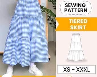 Tiered Skirt Sewing Pattern for Women PDF | Maxi Skirt Pattern | Skirt PDF Sewing Pattern | Beginner Sewing Pattern | Women Sewing Pattern