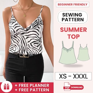 Patrón de costura superior, patrón de costura para mujer, patrón de top corto para mujer, patrón de blusa fácil, patrón de costura para principiantes, patrón de costura en PDF imagen 1