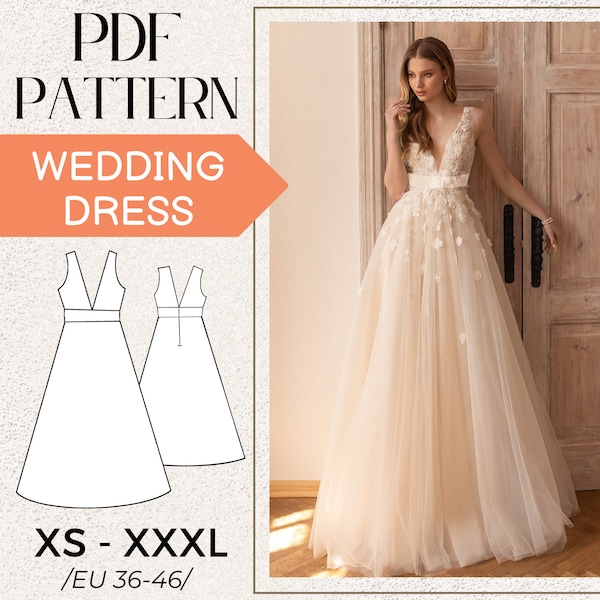 Sewing PATTERN Women Wedding Prom Dress, Women Sewing Patterns, Digital PDF Sewing Pattern, US Size 4-14, Instant Download 3 Printable Sizes