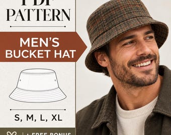 Schnittmuster für einen Herren-Bucket-Hat (PDF), Größen S-XL, druckbares Hutmuster, wendbarer Hut zum Selbermachen, sofortiger Download