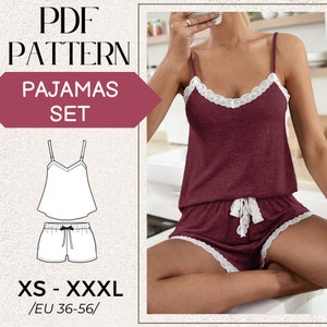 PATTERN Sewing Short Pajama Set, Short Satin Pajama Pdf, Two Pieces Pajama Sewing Pattern, Size 4-24, PDF Download, Beginner Pattern