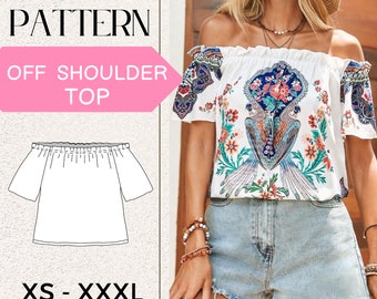 Sewing Pattern Women Off Shoulder Top, Digital PDF Pattern, US Size 2 -18, Instant Download, Women Pdf Sewing Patterns, Easy Pattern