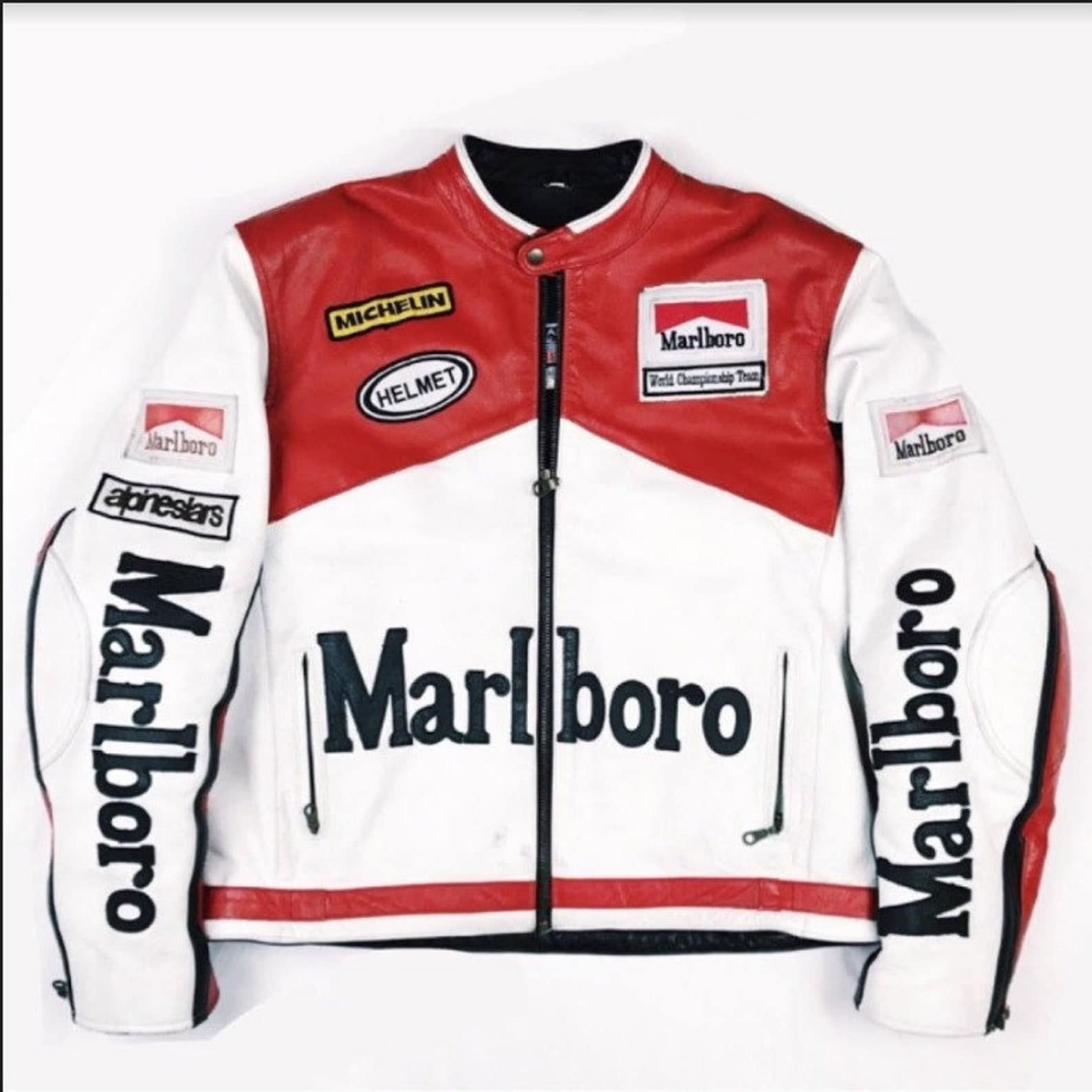 Mens Vintage Biker White Marlboro Racing Leather Jacket | Etsy Canada