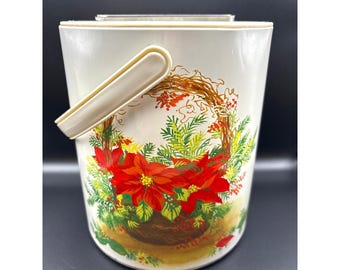 Cubitera navideña aislante vintage de los años 80 con diseño de flor de Pascua.