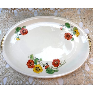Bandeja de servir Paden City Pottery Shenandoah Ware, color naranja/amarillo Nasturtium, década de 1940.
